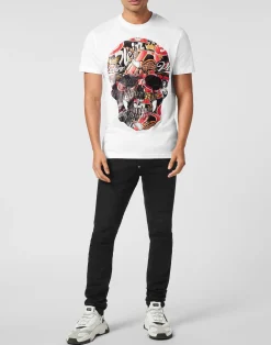 PHILIPP PLEIN Round Neck T-Shirt Beer Skull><noscript><img data-lazyloaded=
