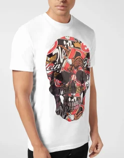 PHILIPP PLEIN Round Neck T-Shirt Beer Skull><noscript><img data-lazyloaded=