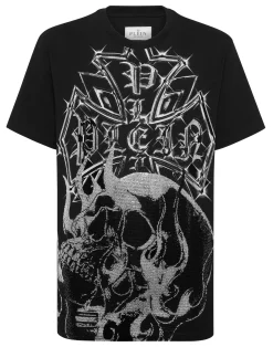 PHILIPP PLEIN Round Neck T-Shirt Chrome Crest Skull>Uomo T-Shirts