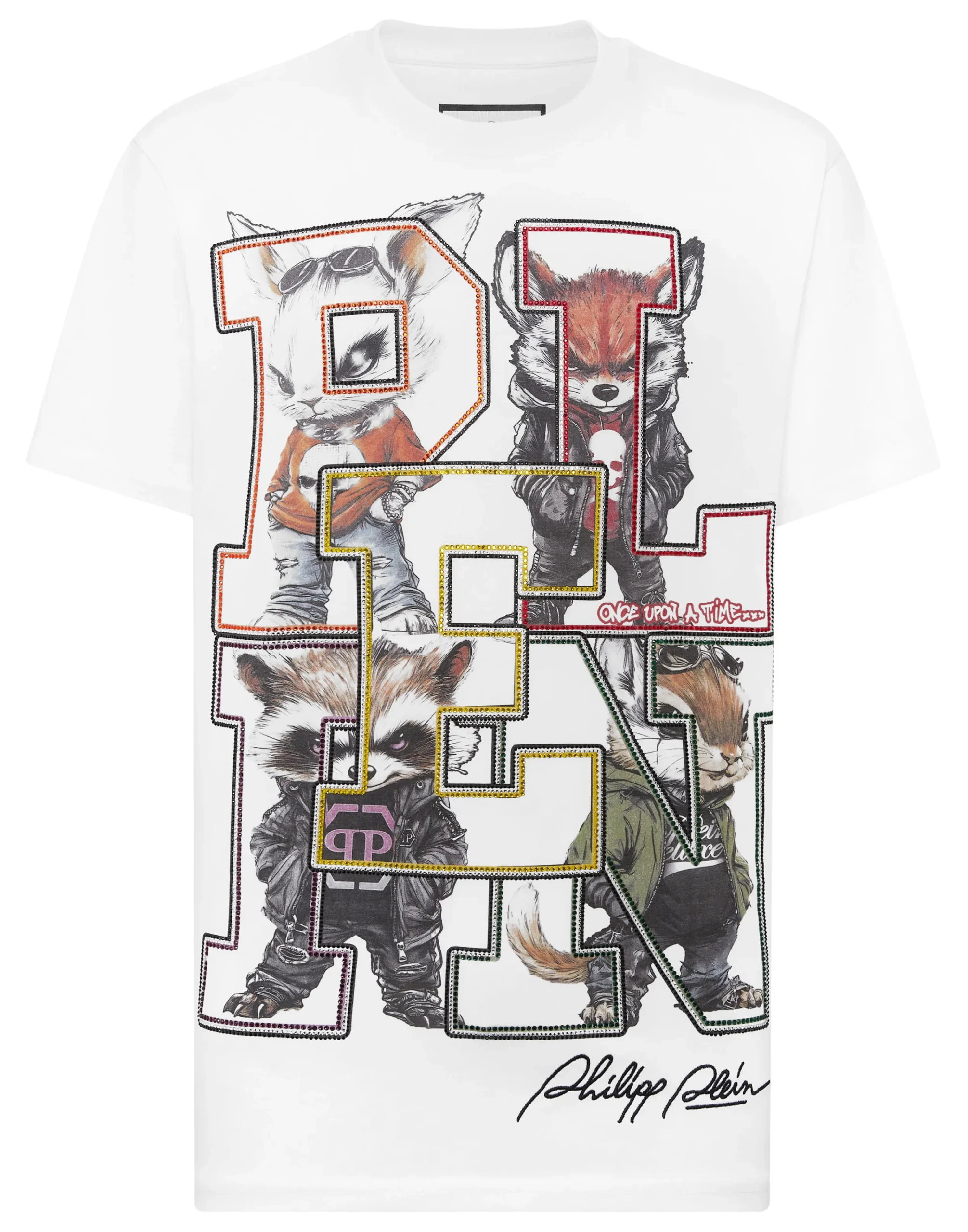 PHILIPP PLEIN Round Neck T-Shirt College Animals Outline>Uomo T-Shirts