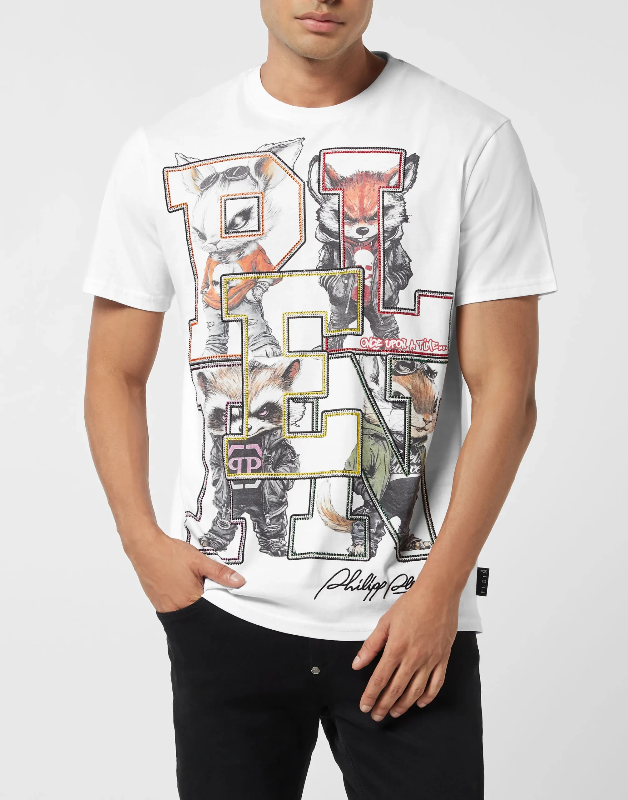 PHILIPP PLEIN Round Neck T-Shirt College Animals Outline>Uomo T-Shirts