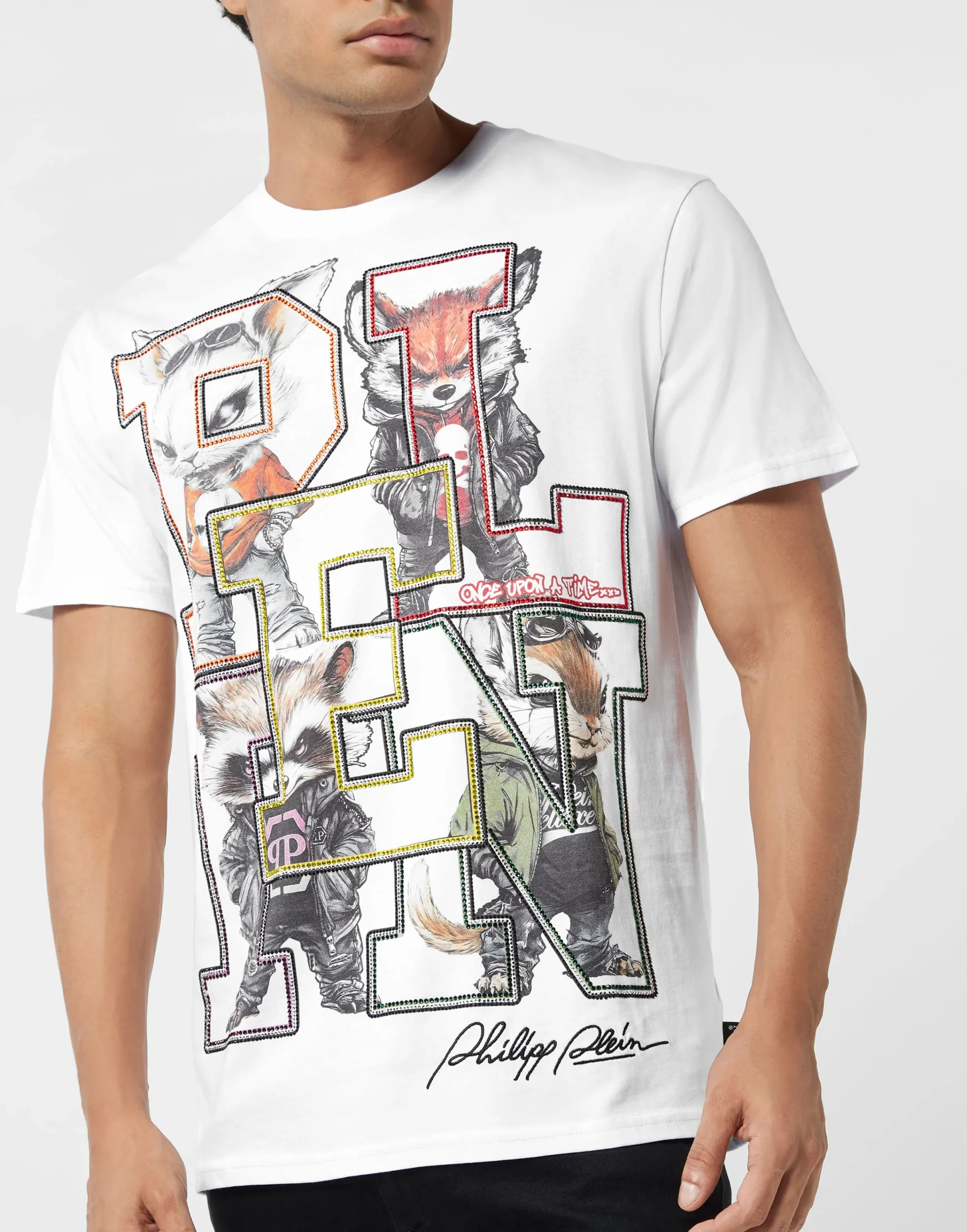 PHILIPP PLEIN Round Neck T-Shirt College Animals Outline>Uomo T-Shirts