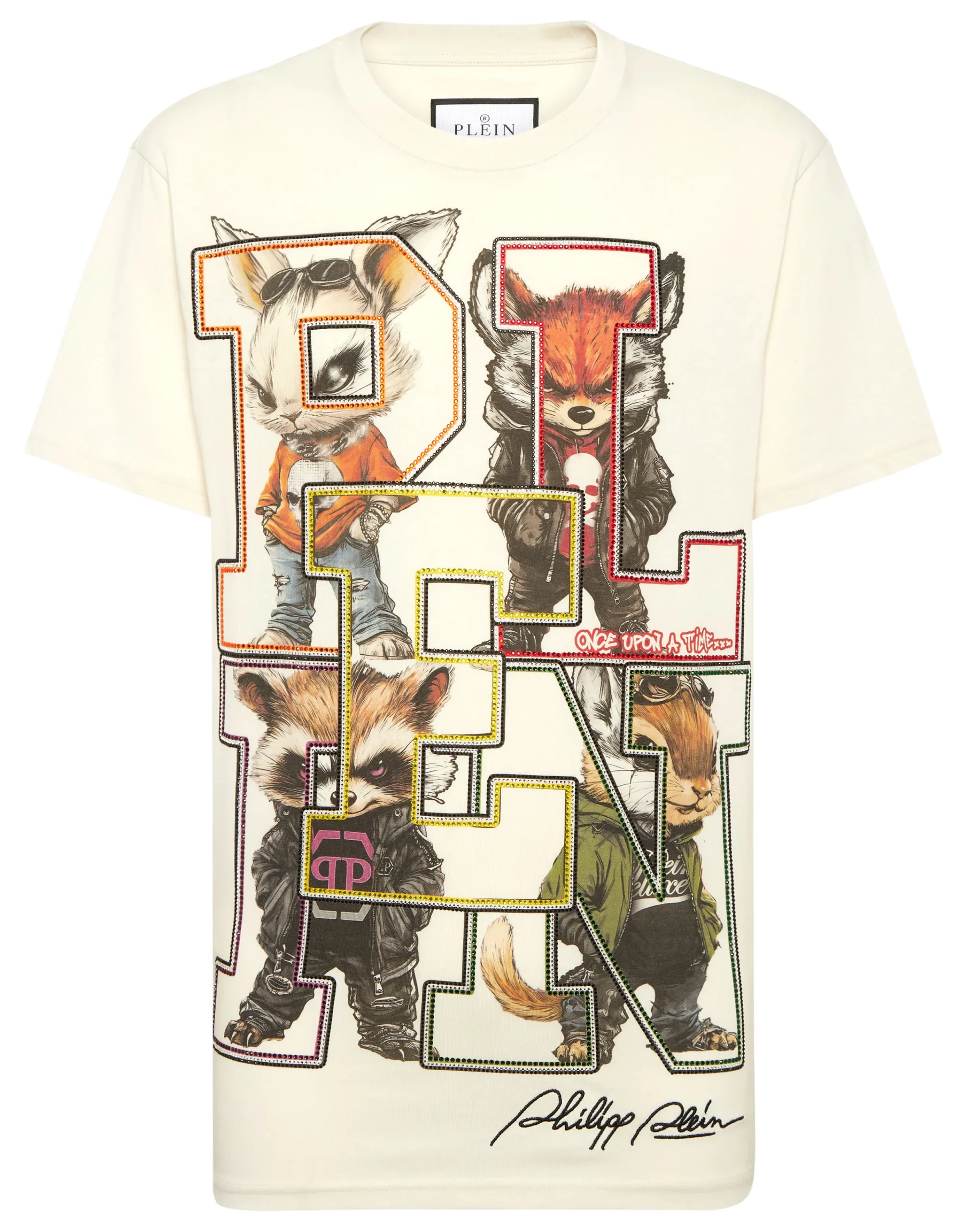 PHILIPP PLEIN Round Neck T-Shirt College Animals Outline>Uomo T-Shirts
