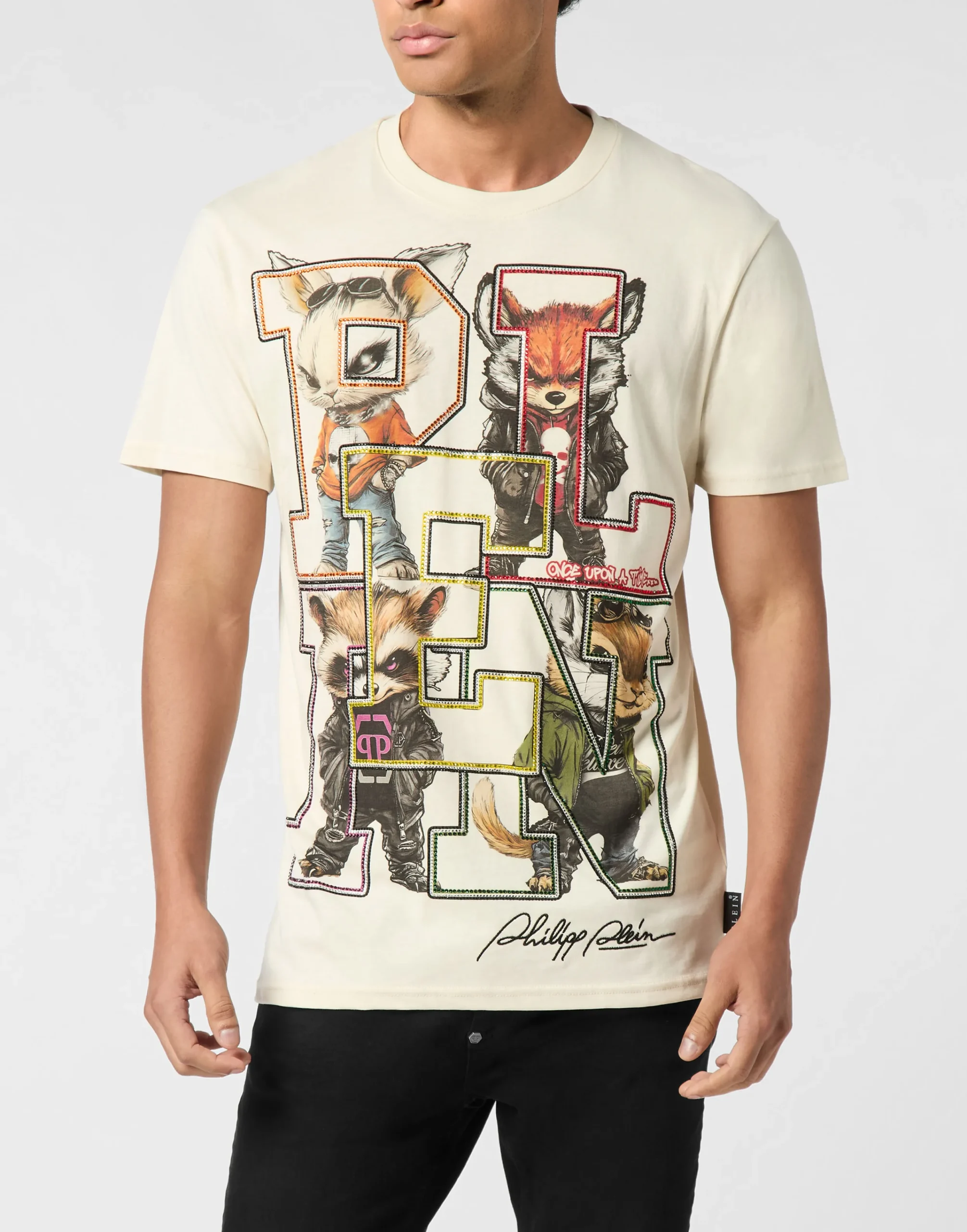 PHILIPP PLEIN Round Neck T-Shirt College Animals Outline>Uomo T-Shirts