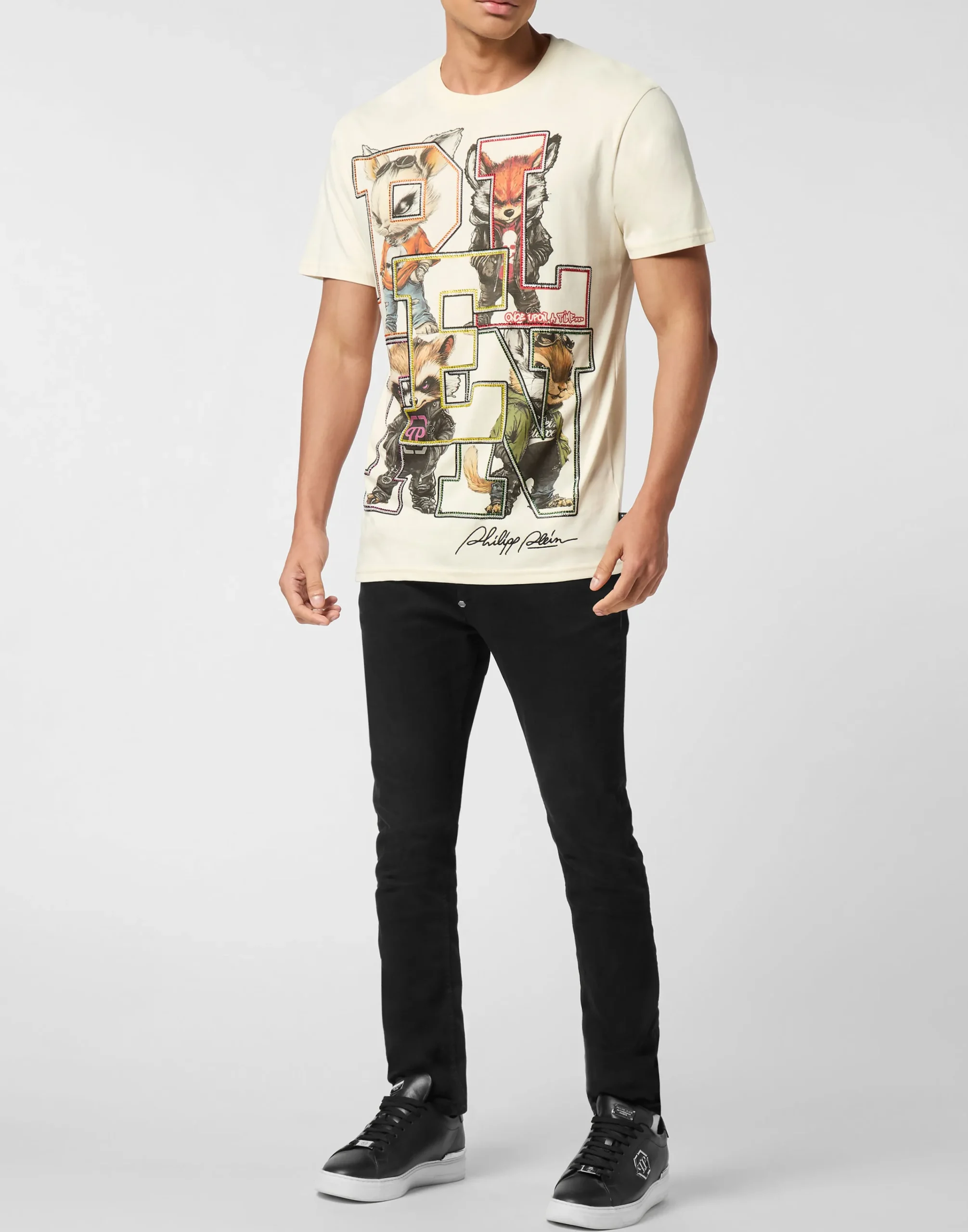 PHILIPP PLEIN Round Neck T-Shirt College Animals Outline>Uomo T-Shirts