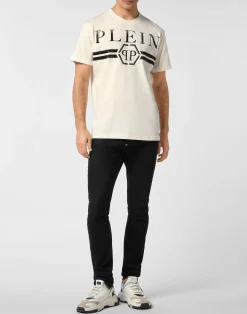 PHILIPP PLEIN Round Neck T-Shirt Full Of Stones Stripes><noscript><img data-lazyloaded=