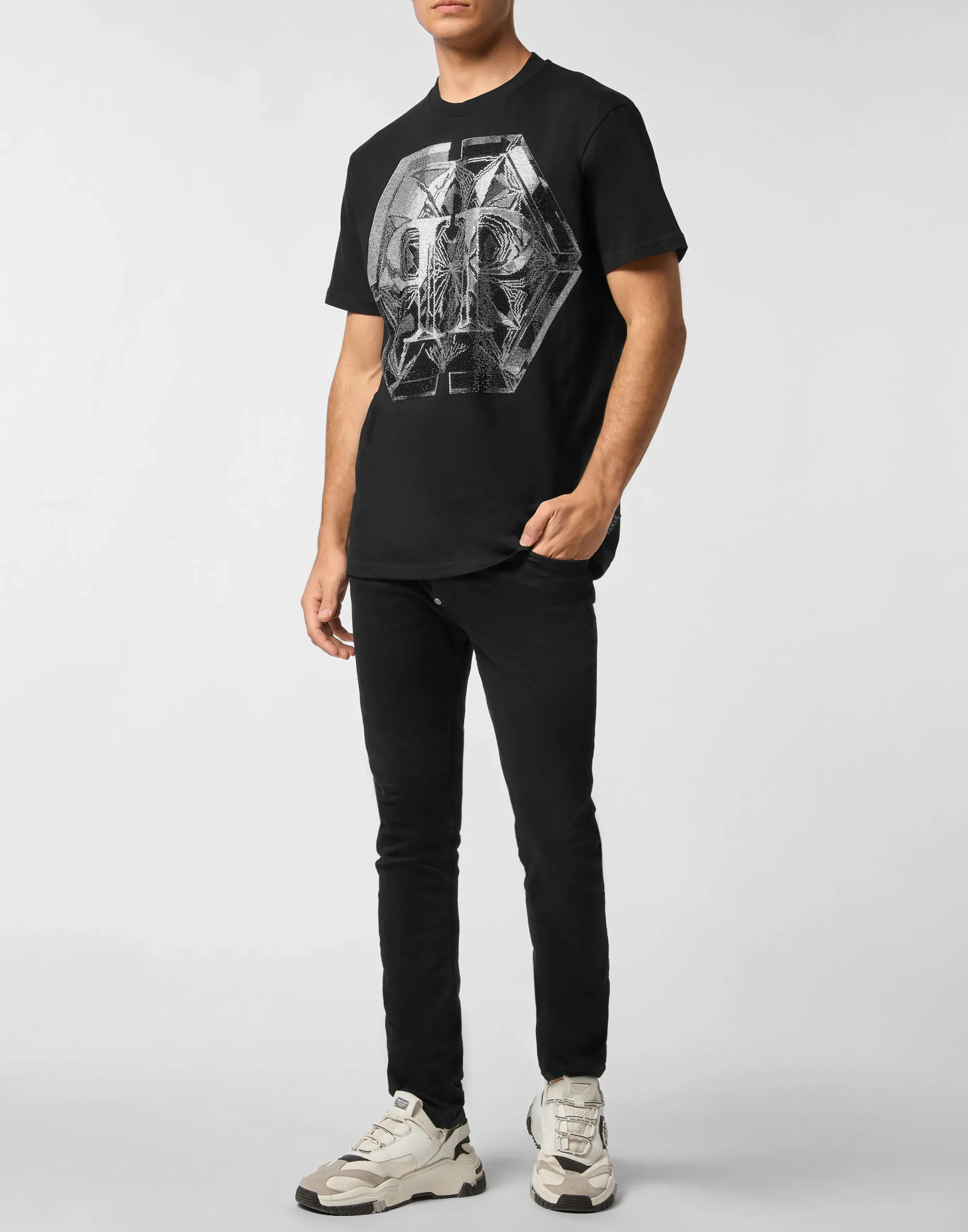 PHILIPP PLEIN Round Neck T-Shirt Glass PP Hexagon>Uomo T-Shirts