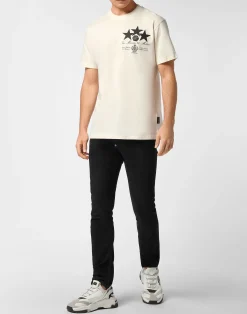 PHILIPP PLEIN Round Neck T-Shirt Leather Patch Stars><noscript><img data-lazyloaded=