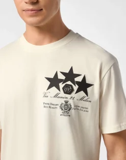PHILIPP PLEIN Round Neck T-Shirt Leather Patch Stars><noscript><img data-lazyloaded=