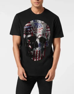 PHILIPP PLEIN Round Neck T-Shirt Skull America><noscript><img data-lazyloaded=