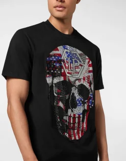 PHILIPP PLEIN Round Neck T-Shirt Skull America><noscript><img data-lazyloaded=