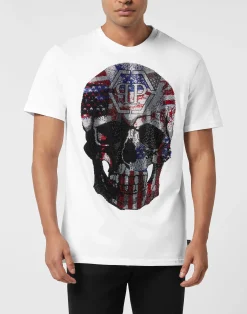 PHILIPP PLEIN Round Neck T-Shirt Skull America><noscript><img data-lazyloaded=