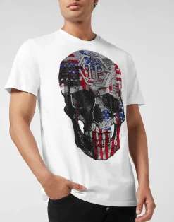 PHILIPP PLEIN Round Neck T-Shirt Skull America><noscript><img data-lazyloaded=