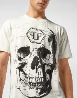 PHILIPP PLEIN Round Neck T-Shirt Skull Strass><noscript><img data-lazyloaded=