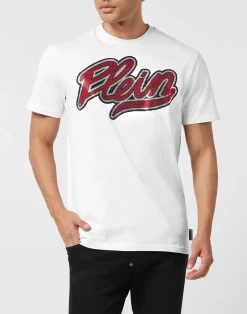 PHILIPP PLEIN Round Neck T-Shirt Strass Signature><noscript><img data-lazyloaded=