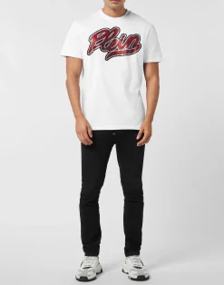PHILIPP PLEIN Round Neck T-Shirt Strass Signature><noscript><img data-lazyloaded=