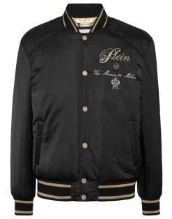PHILIPP PLEIN Satin Bomber Jacket Contrast Late Checkout>Uomo Giacche E Cappotti
