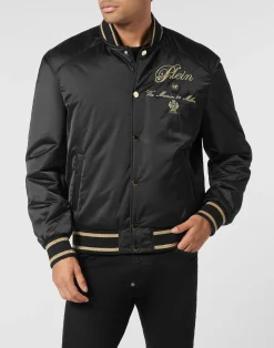 PHILIPP PLEIN Satin Bomber Jacket Contrast Late Checkout>Uomo Giacche E Cappotti