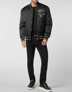 PHILIPP PLEIN Satin Bomber Jacket Contrast Late Checkout><noscript><img data-lazyloaded=