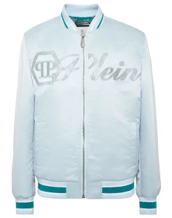 PHILIPP PLEIN Satin Bomber Jacket Logo Strass>Uomo Giacche E Cappotti