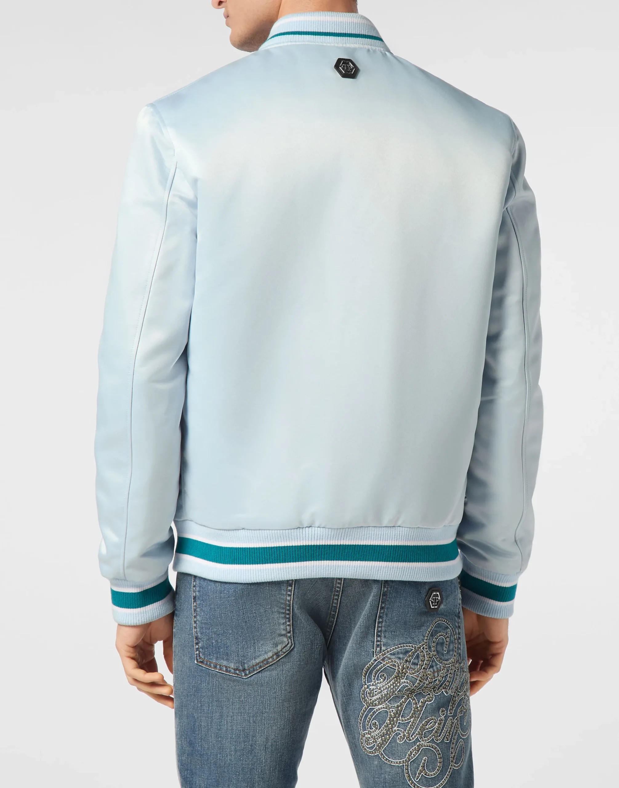PHILIPP PLEIN Satin Bomber Jacket Logo Strass>Uomo Giacche E Cappotti