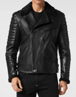 PHILIPP PLEIN Shearling Leather Biker Gothic Plein>Uomo Giacche Di Pelle|Giacche E Cappotti