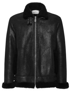 PHILIPP PLEIN Shearling Leather Biker Jacket>Uomo Giacche Di Pelle|Giacche E Cappotti