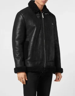 PHILIPP PLEIN Shearling Leather Biker Jacket>Uomo Giacche Di Pelle|Giacche E Cappotti