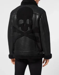 PHILIPP PLEIN Shearling Leather Biker Jacket><noscript><img data-lazyloaded=