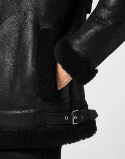 PHILIPP PLEIN Shearling Leather Biker Jacket><noscript><img data-lazyloaded=