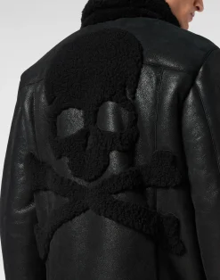 PHILIPP PLEIN Shearling Leather Biker Jacket><noscript><img data-lazyloaded=