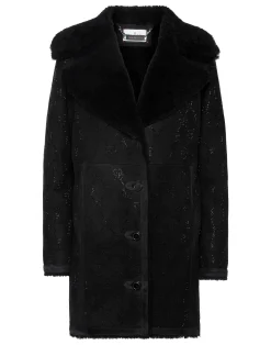 PHILIPP PLEIN Shearling Oversize Coat Strass Monogram>Donna Pelle E Pellicce|Giubbotti