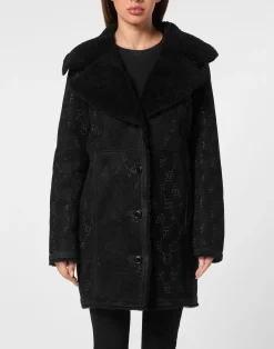 PHILIPP PLEIN Shearling Oversize Coat Strass Monogram>Donna Pelle E Pellicce|Giubbotti