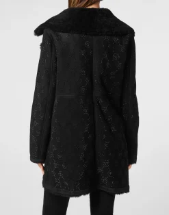 PHILIPP PLEIN Shearling Oversize Coat Strass Monogram><noscript><img data-lazyloaded=
