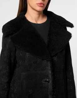 PHILIPP PLEIN Shearling Oversize Coat Strass Monogram><noscript><img data-lazyloaded=