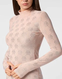 PHILIPP PLEIN Shirt Dress Monogram Strass><noscript><img data-lazyloaded=