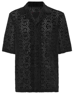 PHILIPP PLEIN Shirt SS Bowling Fit Jacquard Monogram>Uomo Camicie