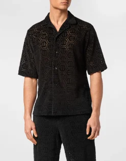 PHILIPP PLEIN Shirt SS Bowling Fit Jacquard Monogram>Uomo Camicie