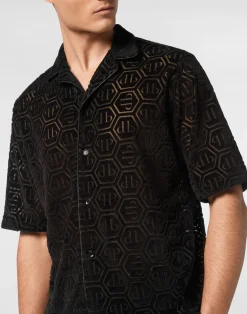 PHILIPP PLEIN Shirt SS Bowling Fit Jacquard Monogram><noscript><img data-lazyloaded=