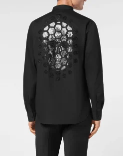 PHILIPP PLEIN Shirt Sugar Daddy Cut Long-Sleeve Crystal Skull><noscript><img data-lazyloaded=