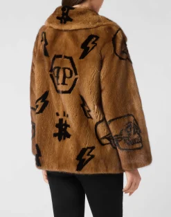 PHILIPP PLEIN SHORT MINK COAT Monogram><noscript><img data-lazyloaded=