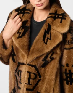PHILIPP PLEIN SHORT MINK COAT Monogram><noscript><img data-lazyloaded=