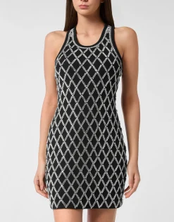 PHILIPP PLEIN Short Tank Dress Crystal Net>Donna Abiti E Gonne|T-Shirt & Polo