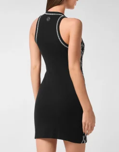 PHILIPP PLEIN Short Tank Dress Crystal Net><noscript><img data-lazyloaded=
