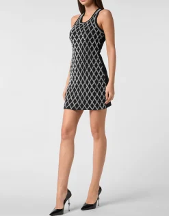 PHILIPP PLEIN Short Tank Dress Crystal Net><noscript><img data-lazyloaded=