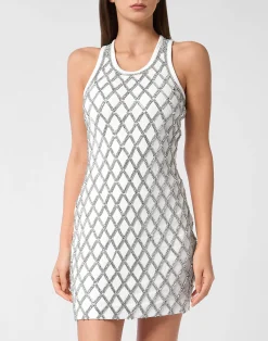 PHILIPP PLEIN Short Tank Dress Crystal Net>Donna Abiti E Gonne|T-Shirt & Polo