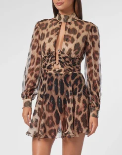 PHILIPP PLEIN Silk Chiffon Mini Dress>Donna Abiti E Gonne
