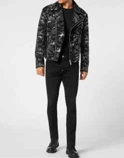 PHILIPP PLEIN Strass Leather Biker Jacket Camouflage><noscript><img data-lazyloaded=