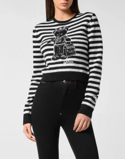 PHILIPP PLEIN Striped Round Neck Pullover Teddy>Donna Maglieria