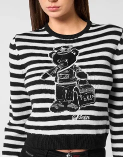 PHILIPP PLEIN Striped Round Neck Pullover Teddy><noscript><img data-lazyloaded=